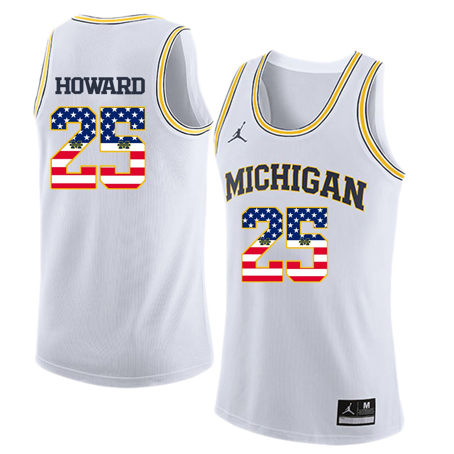 Men Jordan University of Michigan Basketball White 25 Howard Flag Customized NCAA Jerseys